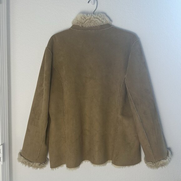 COLDWATER CREEK Coat Penny Lane Jacket Tan Faux Suede & Shearling Sz L? Sherpa - Picture 2 of 8
